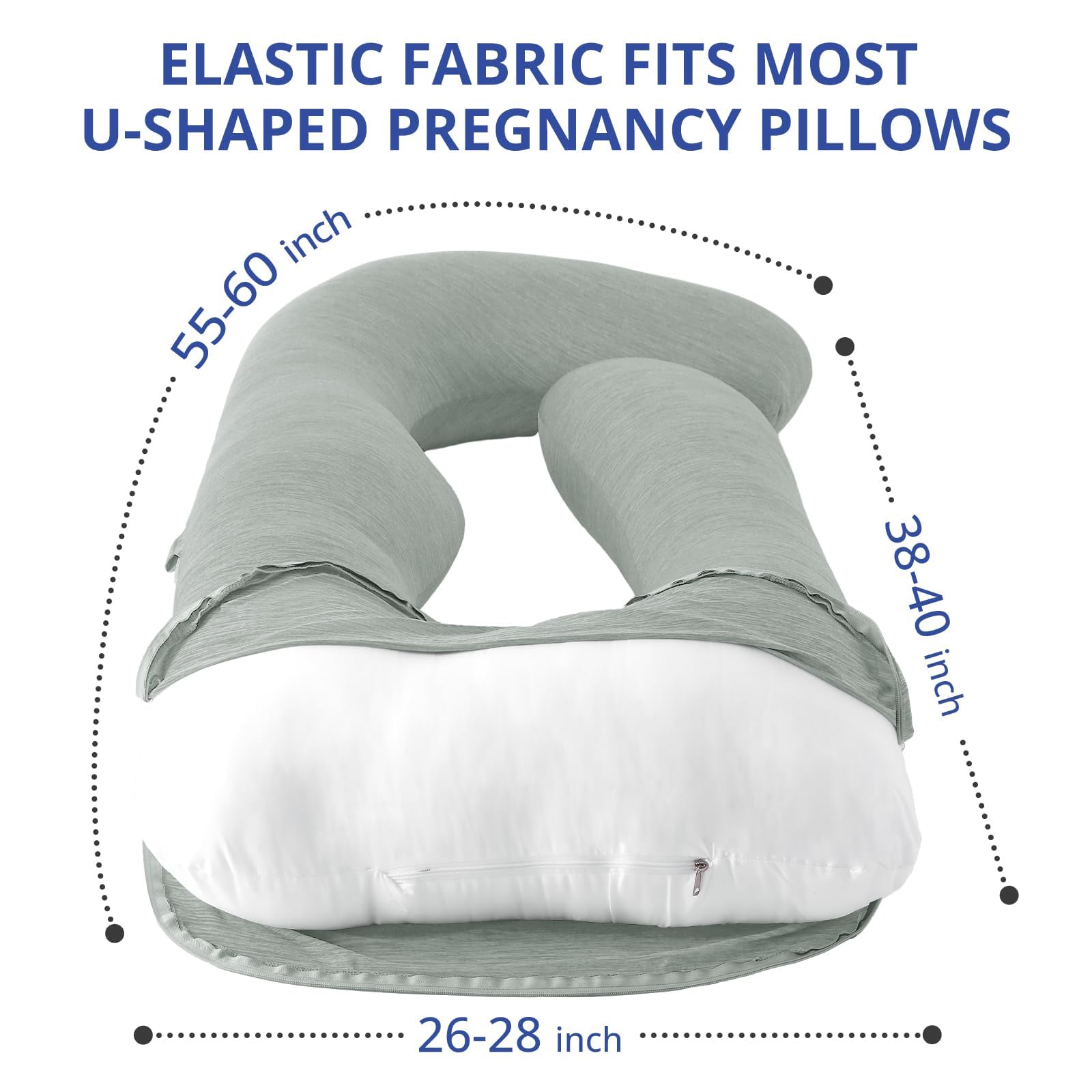 Sasttie 57-inch U-shaped pregnancy pillow cover close-up demonstrating secure stretch-fit.