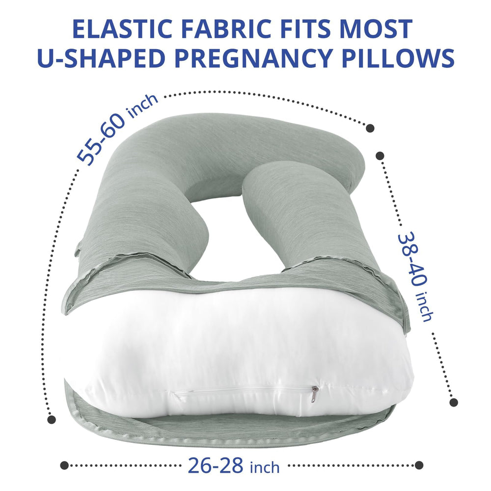 Sasttie 57-inch U-shaped pregnancy pillow cover close-up demonstrating secure stretch-fit.