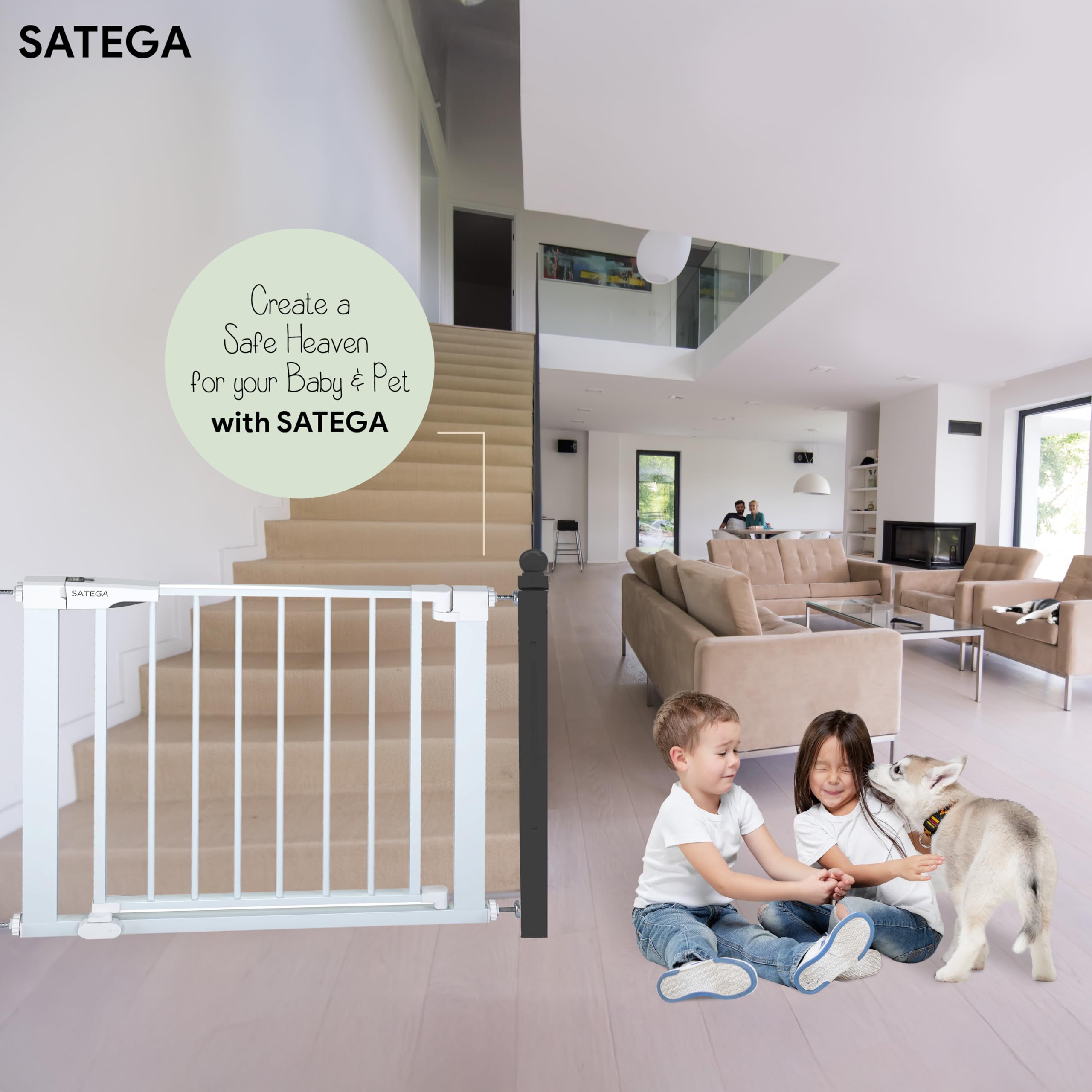 SATEGA baby gate two-way opening facilitates easy passage from either side