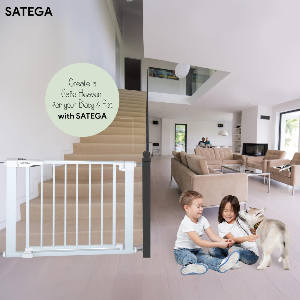 SATEGA baby gate two-way opening facilitates easy passage from either side