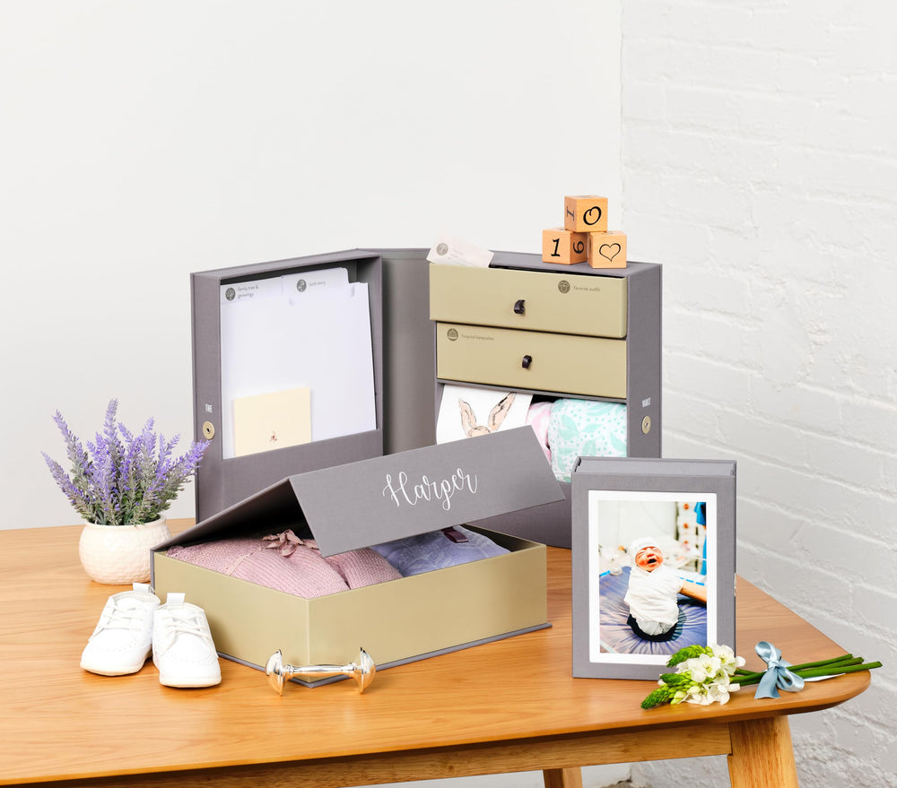 Savor Baby Memory Box magnetic closures secure precious mementos during transport.