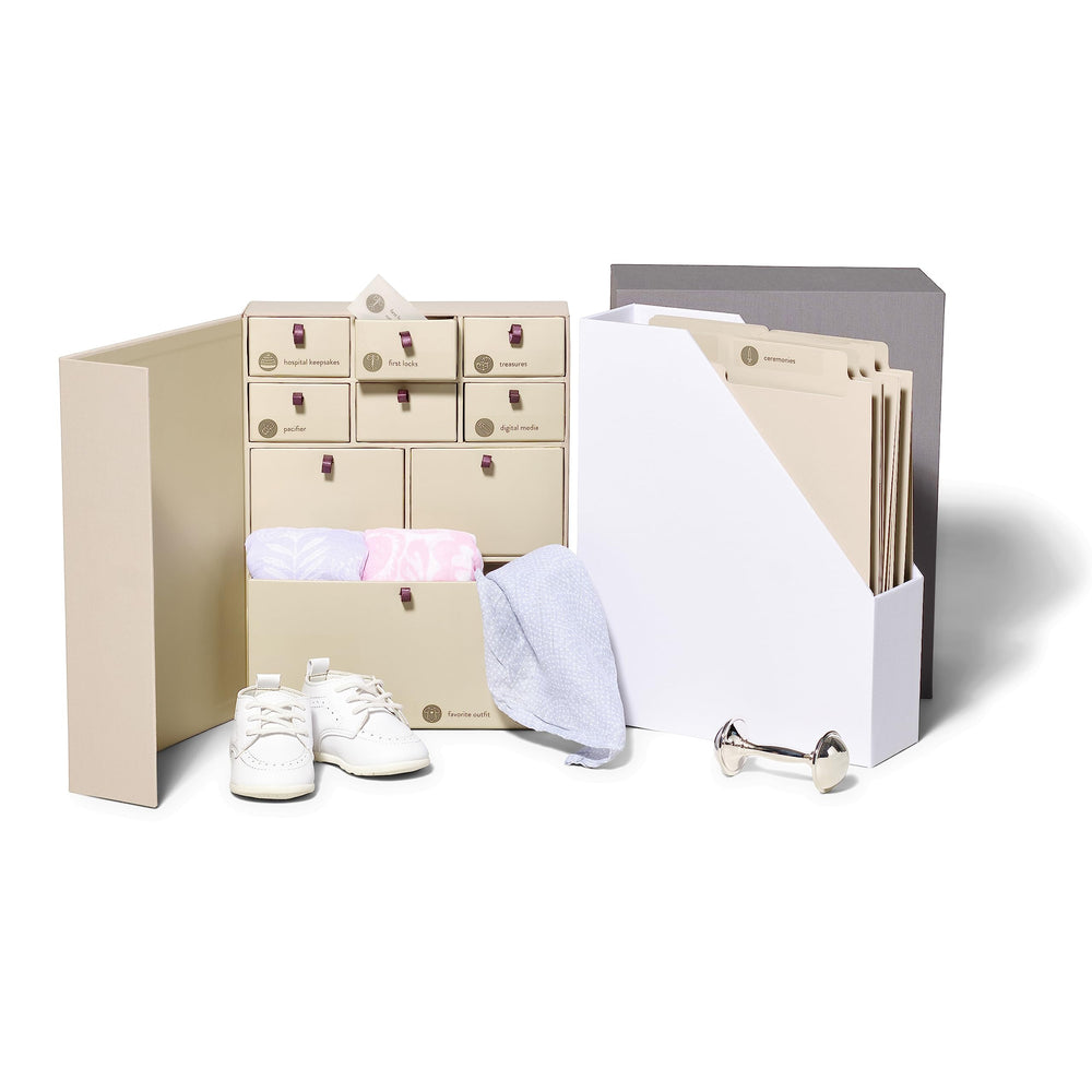Savor I Baby Deluxe Box front view in slate finish for organized memories