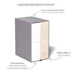 Savor I Baby Deluxe Box open drawers show neatly arranged keepsakes