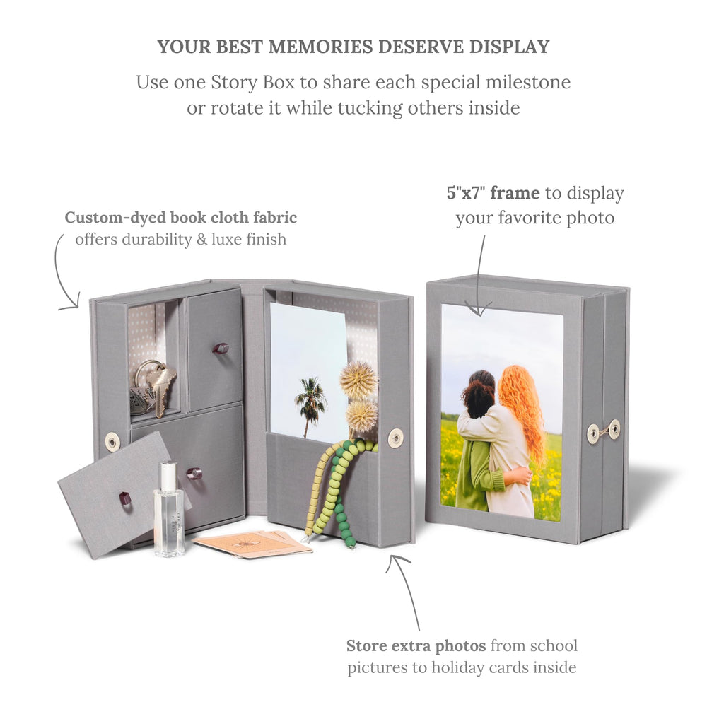Savor Small Baby Story Box vertical and horizontal photo display.