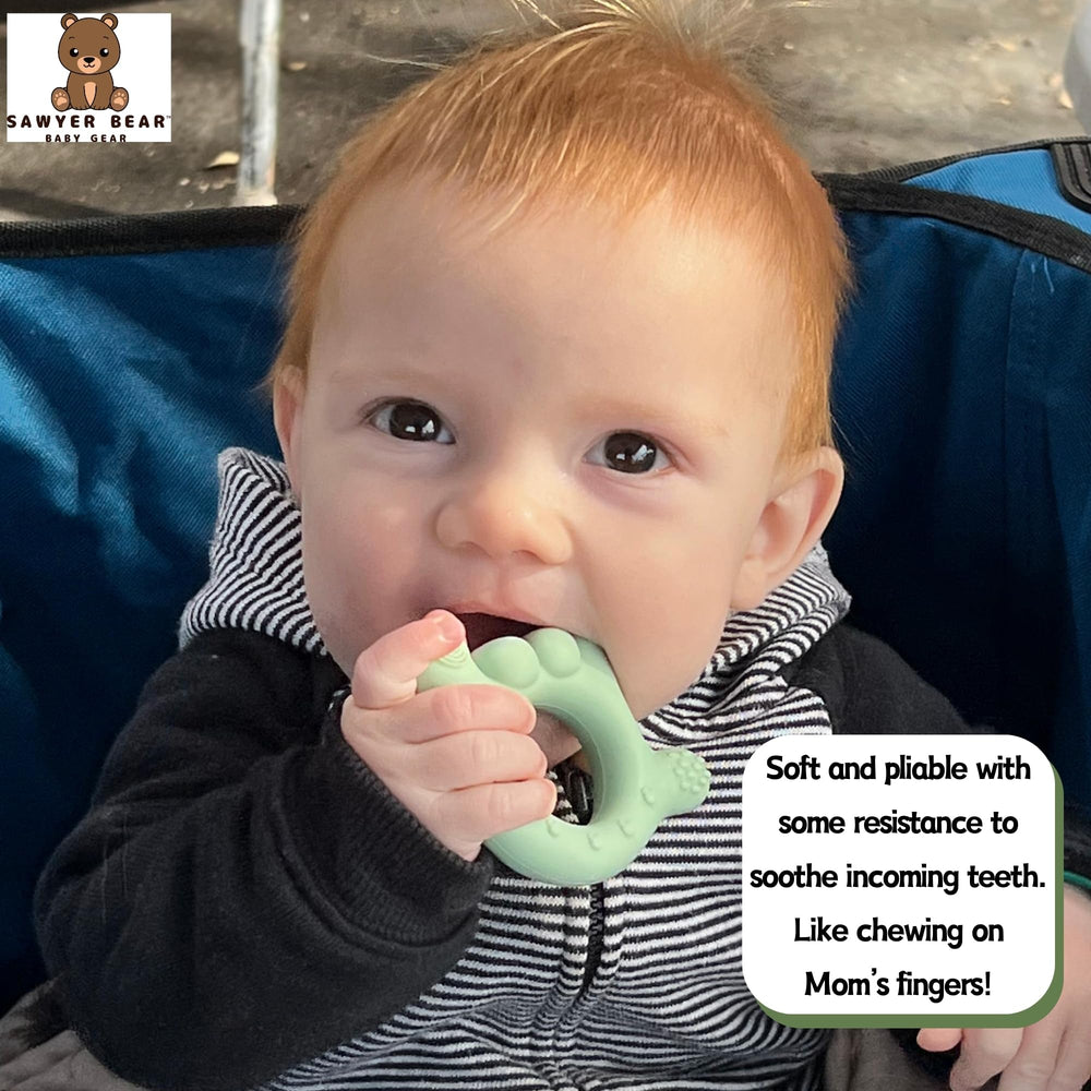 Sawyer Bear I Love You teether BPA-free silicone safety.