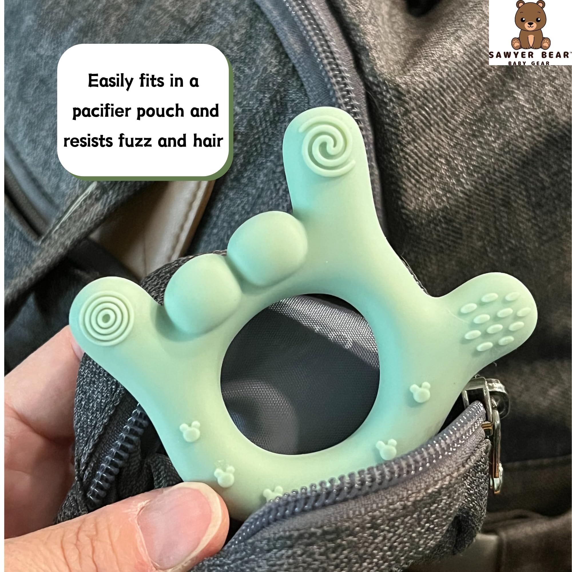 Sawyer Bear I Love You teether designed for easy grip and exploration.