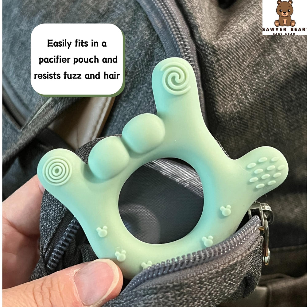 Sawyer Bear I Love You teether designed for easy grip and exploration.