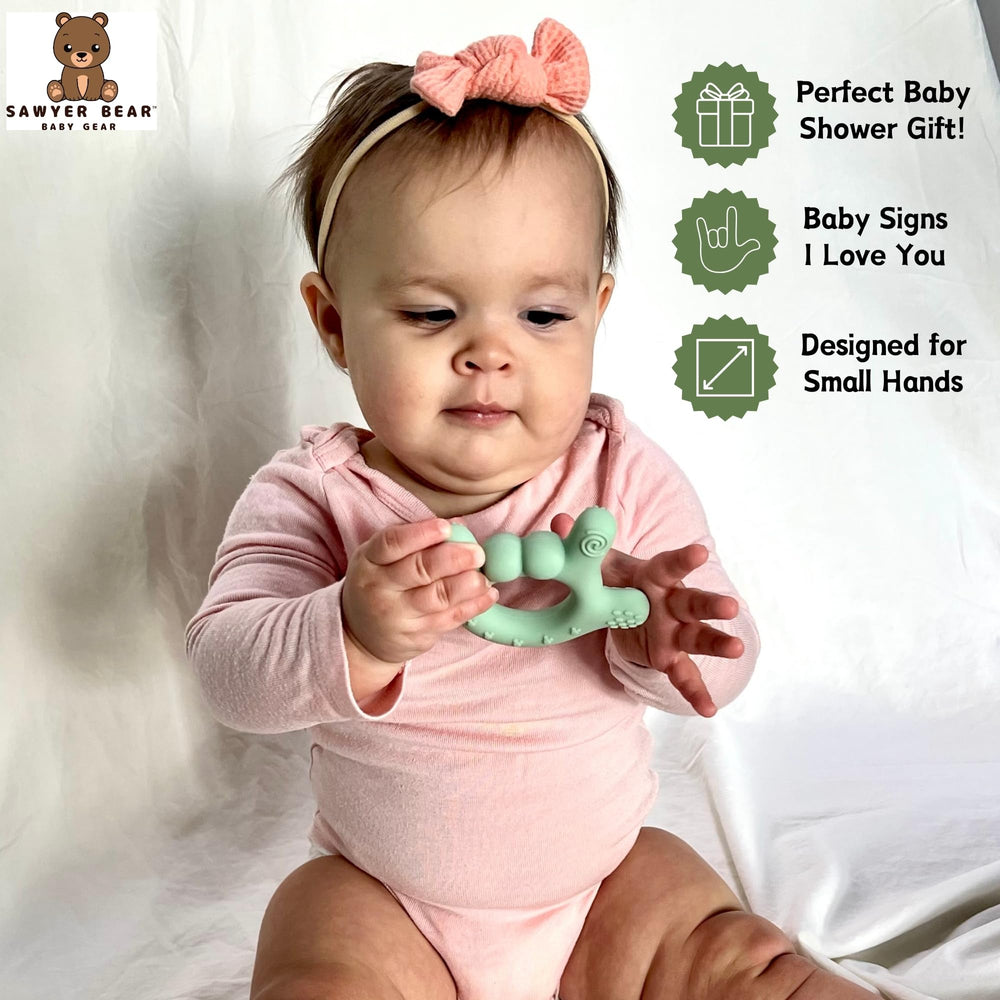 Sawyer Bear I Love You teether portable for on-the-go comforting.