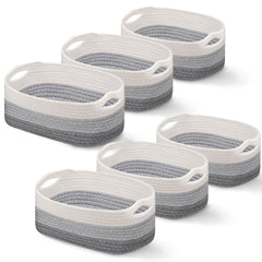 Sawysine six-pack cotton rope baskets in gray and white for versatile storage organization.