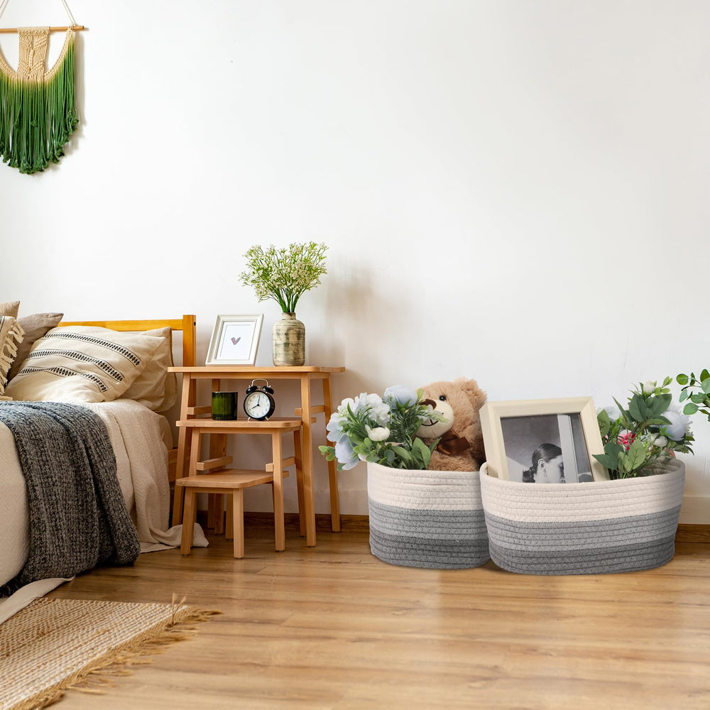 Sawysine gray-white baskets suit nursery and toys storage with charming boho vibe.