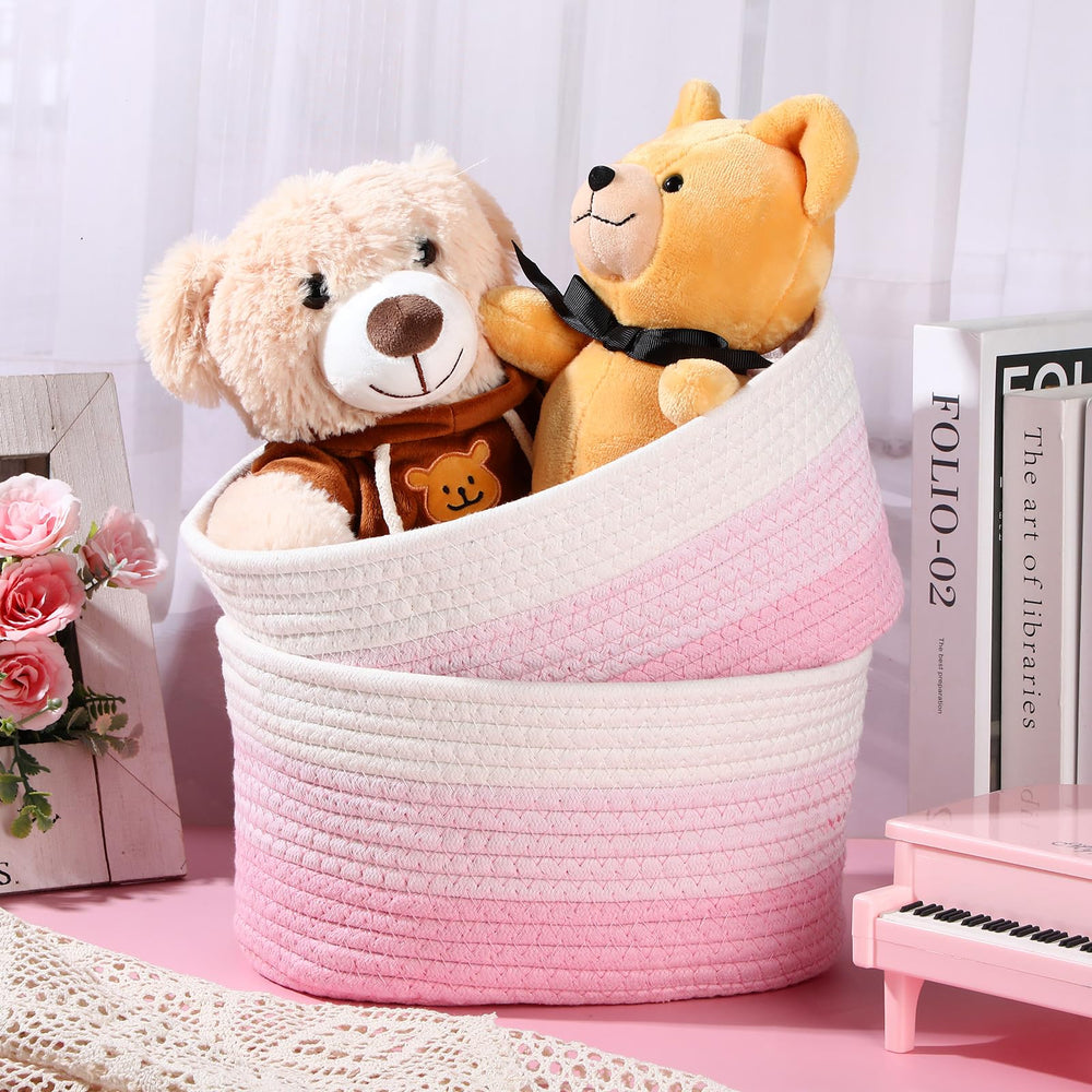 Sawysine cotton rope basket close-up reveals soft, durable texture for nursery organization.