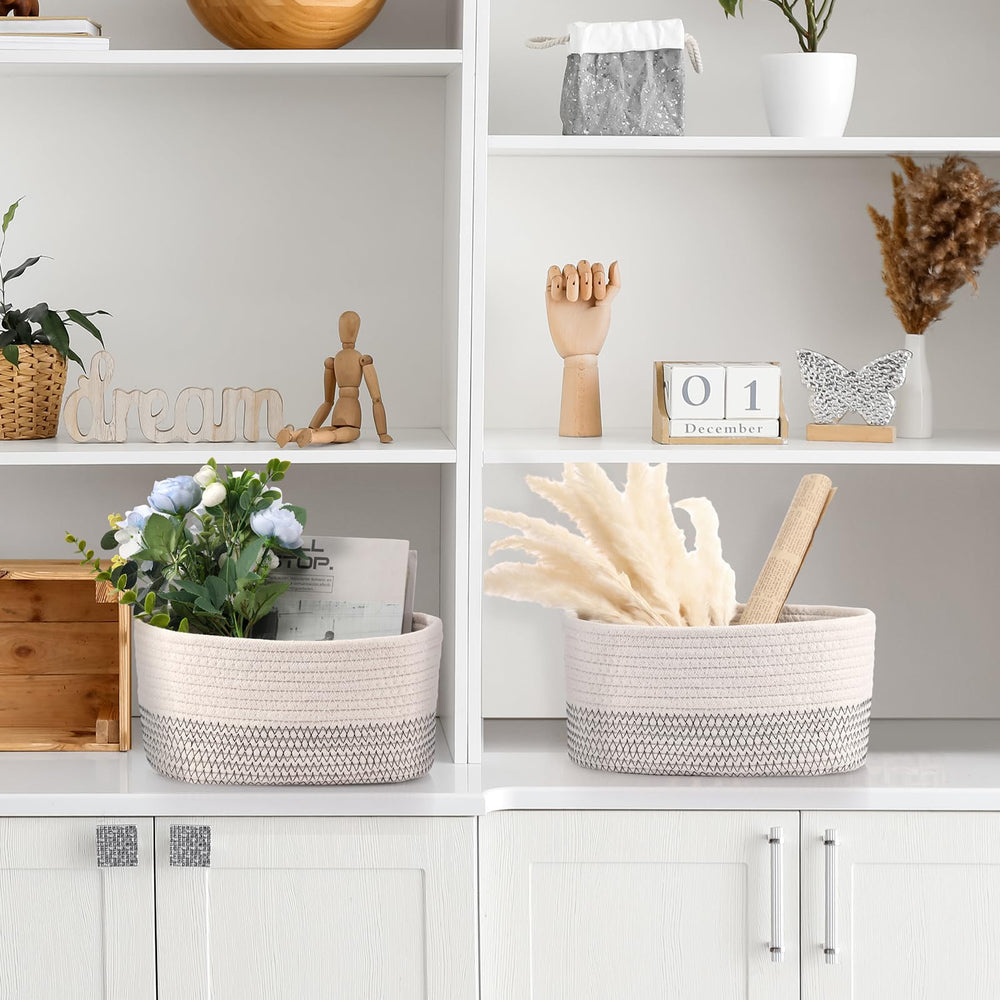 Sawysine white cotton rope basket for bathroom essentials and towels.