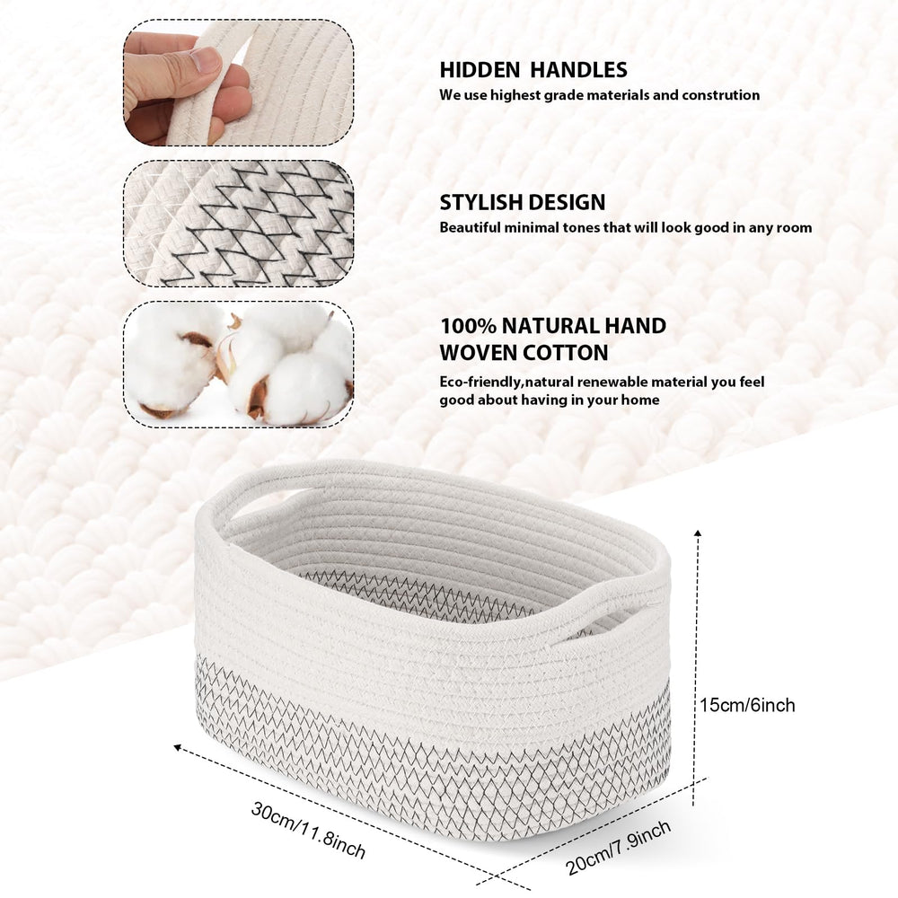 Sawysine six-piece rope basket set in white for living room organization.