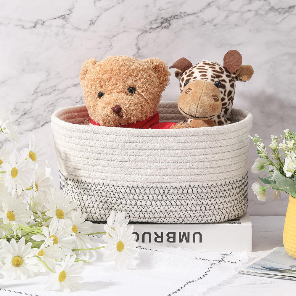 Sawysine white rope basket storage for kids toys and crafts.