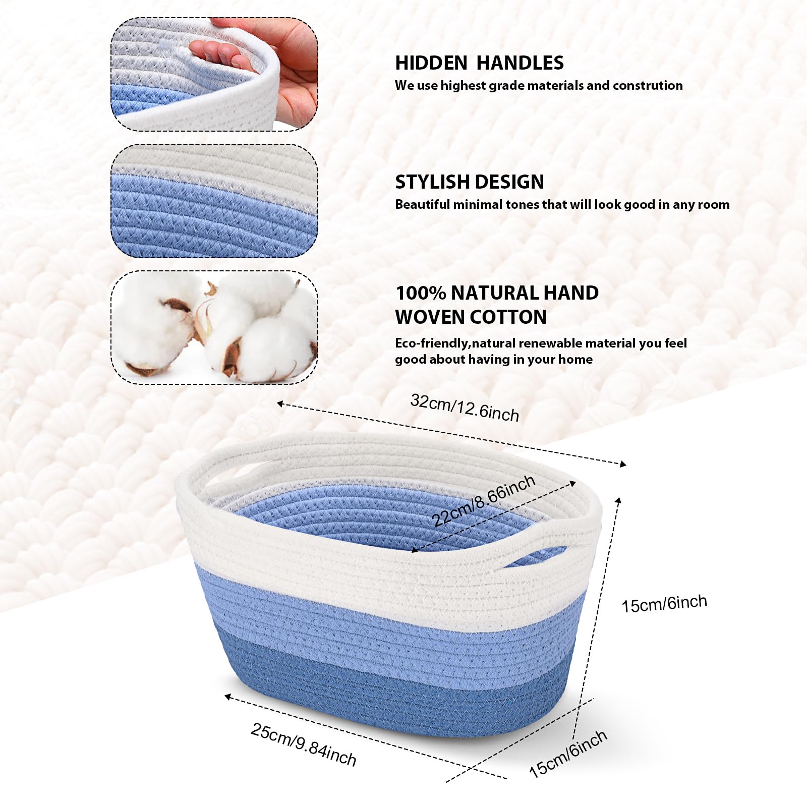 Sawysine cotton rope baskets close-up with handles for easy grab-and-go storage.