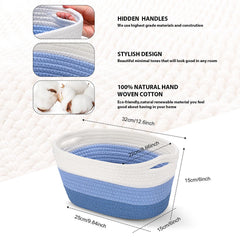 Sawysine cotton rope baskets close-up with handles for easy grab-and-go storage.