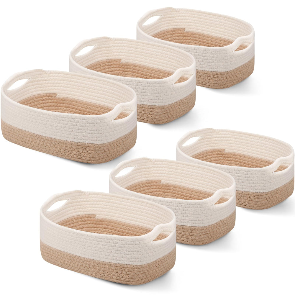 Sawysine rope basket 6-pack in white khaki showing stylish storage and versatile organization