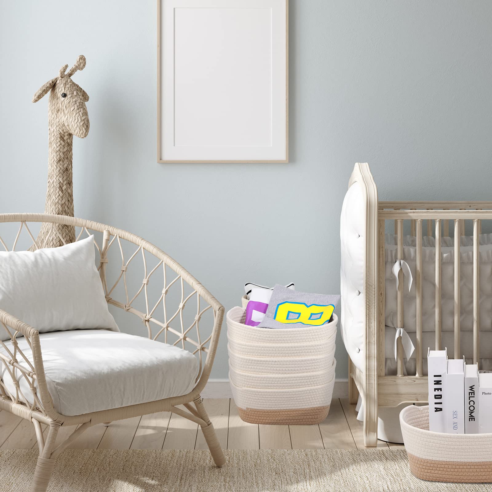 Sawysine rope basket bathroom storage holds towels and toiletries in compact, soft-lined bins