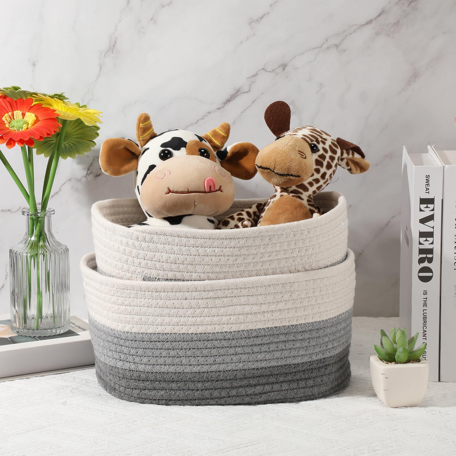 Sawysine storage baskets for bathroom and bedroom keep clutter tucked away.