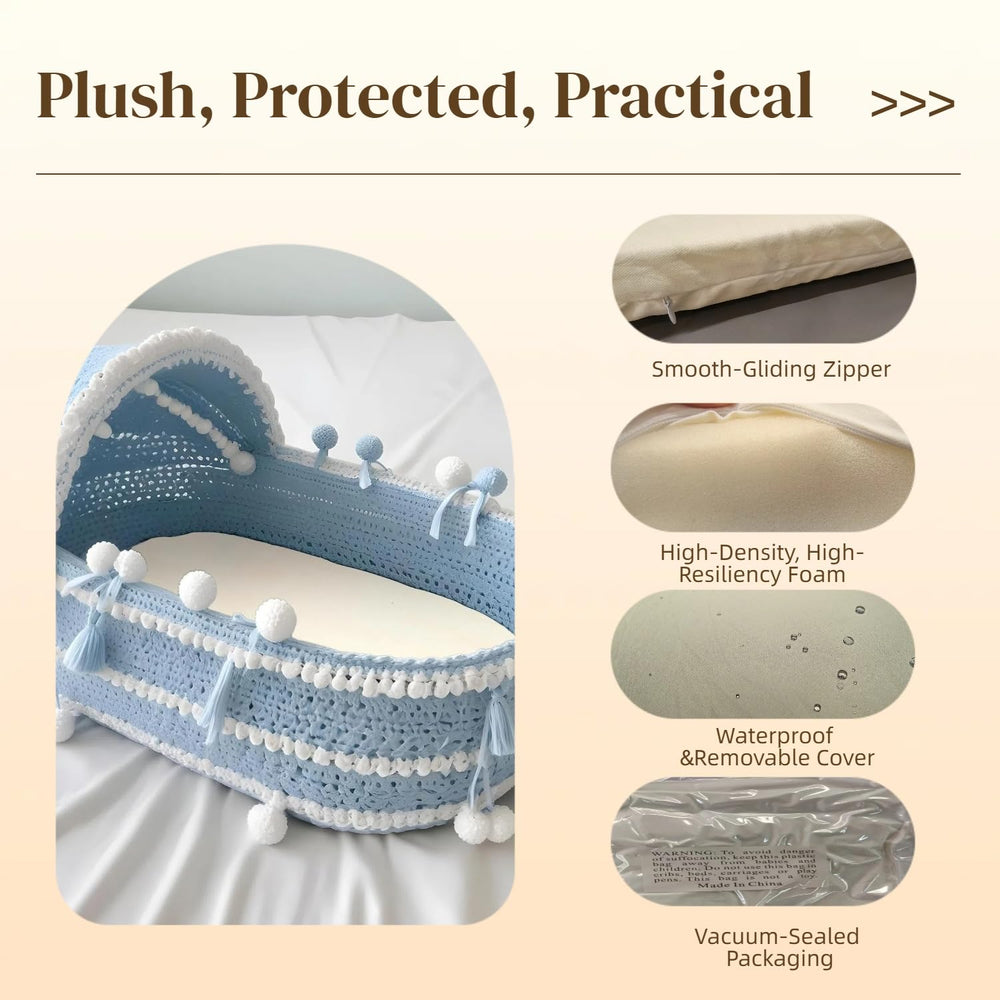 SayHAHA Moses basket pad high-density foam detail for supportive comfort.