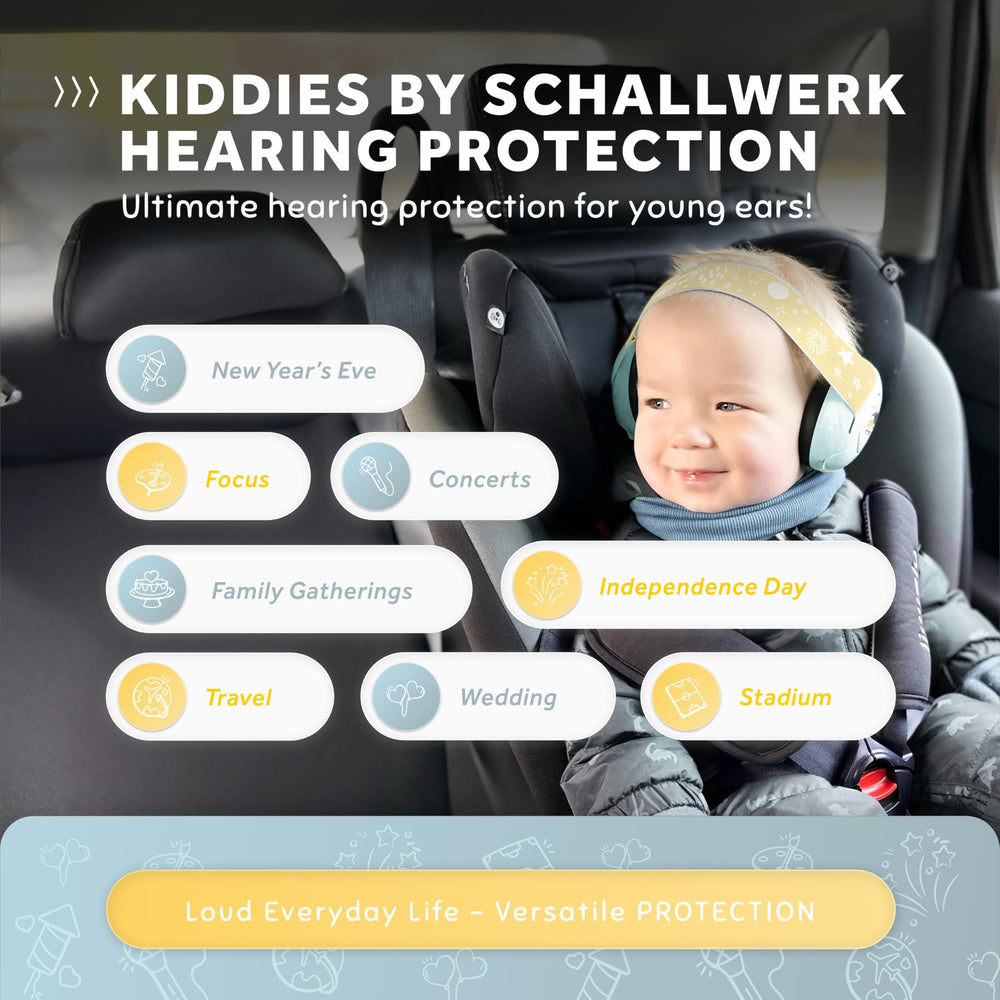 Schallwerk Mini+ Baby Ear Muffs provide gentle, secure protection during daily activities