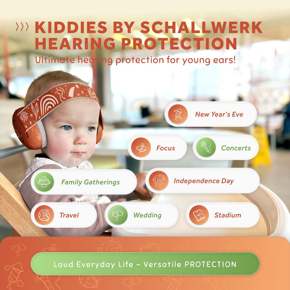 Schallwerk Mini+ baby ear muffs providing noise protection during events