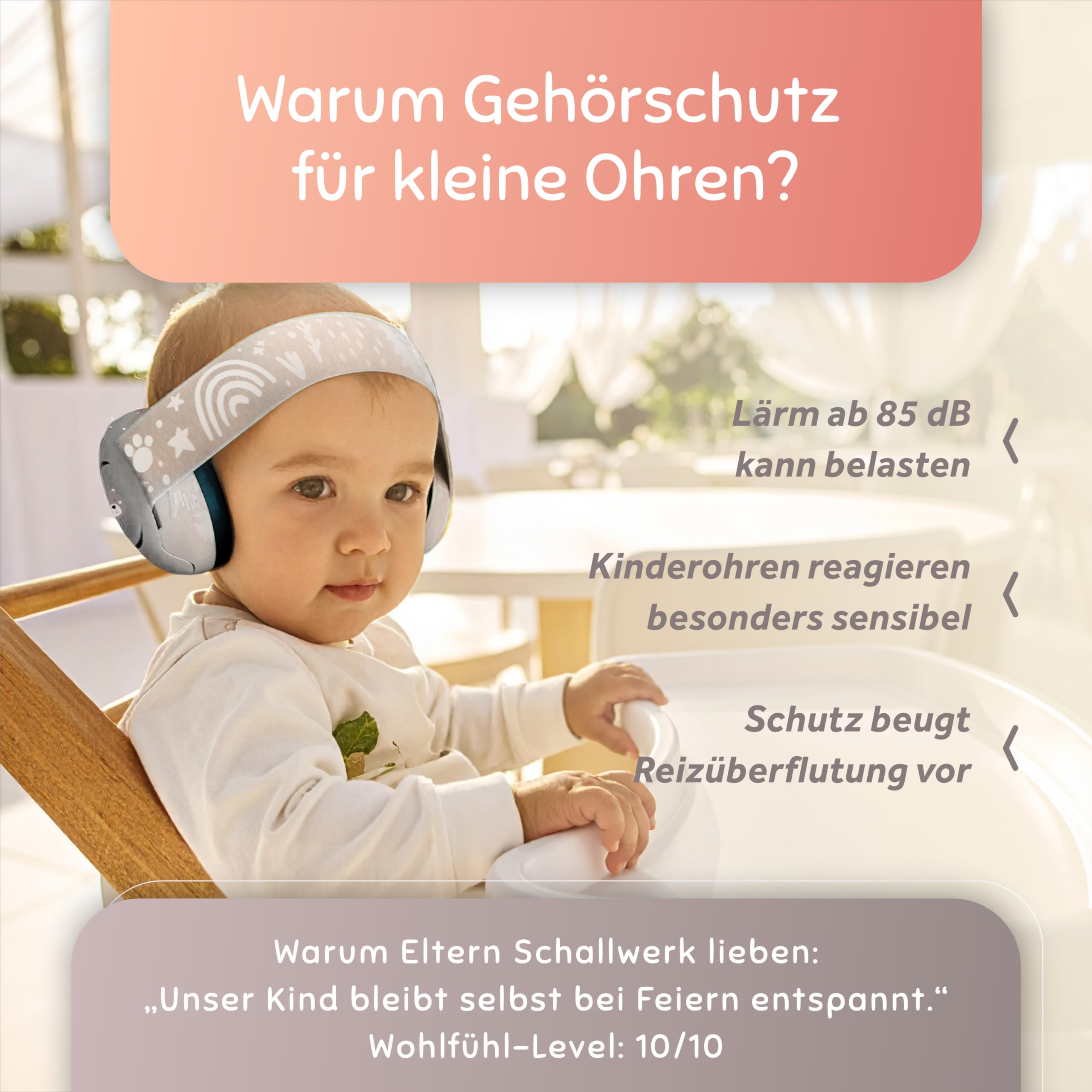 Schallwerk Mini+ child using headphones at home during celebrations.