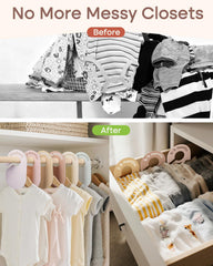 SCHOLOX monthly labels on newborn-to-2T hangers enhance quick outfit planning.