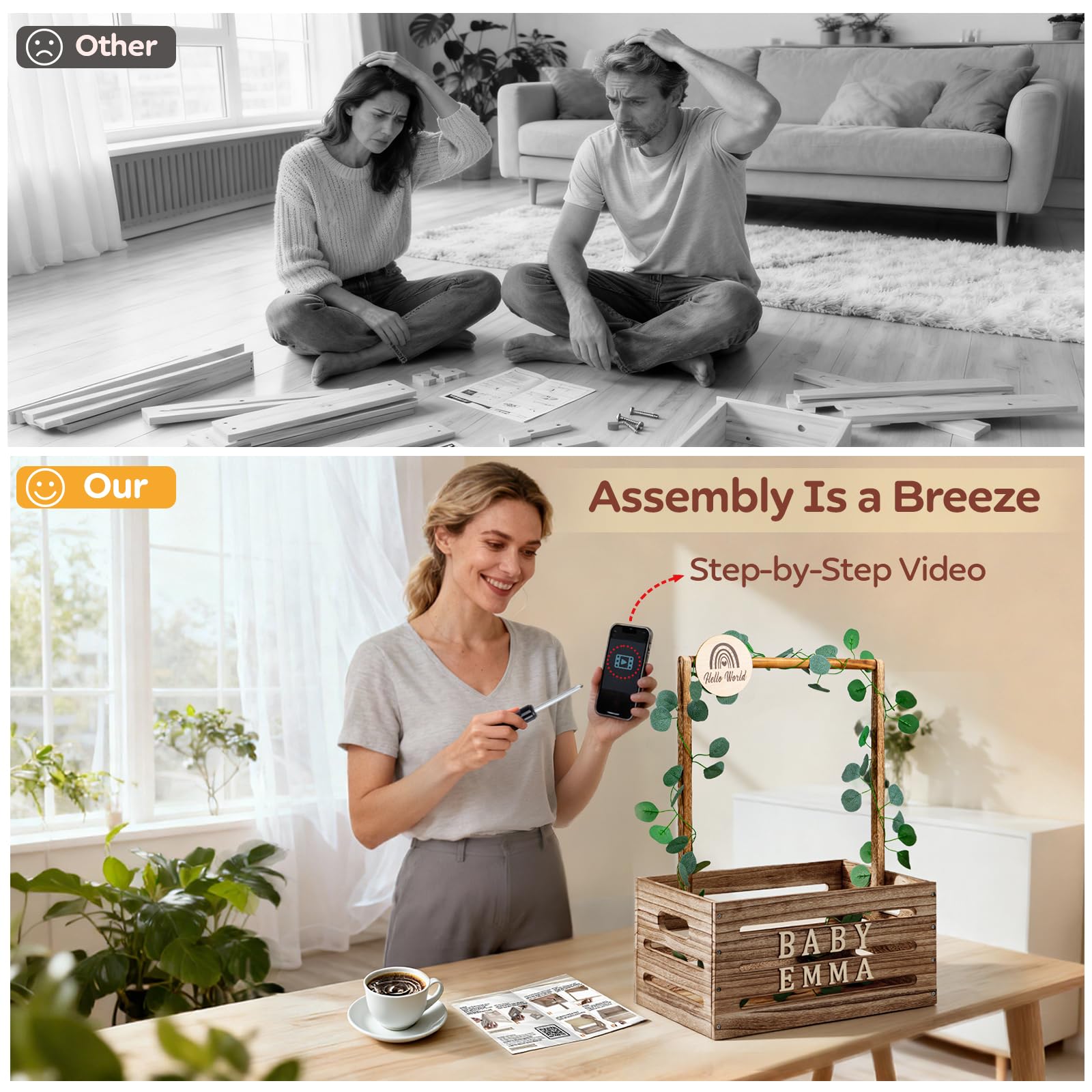 SCHOLOX wooden baby shower crate dimensions — ample space for gifts