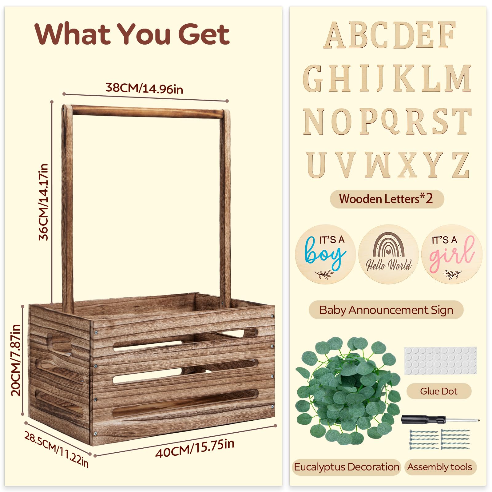 SCHOLOX wooden baby shower crate side view — sturdy construction for long-lasting use