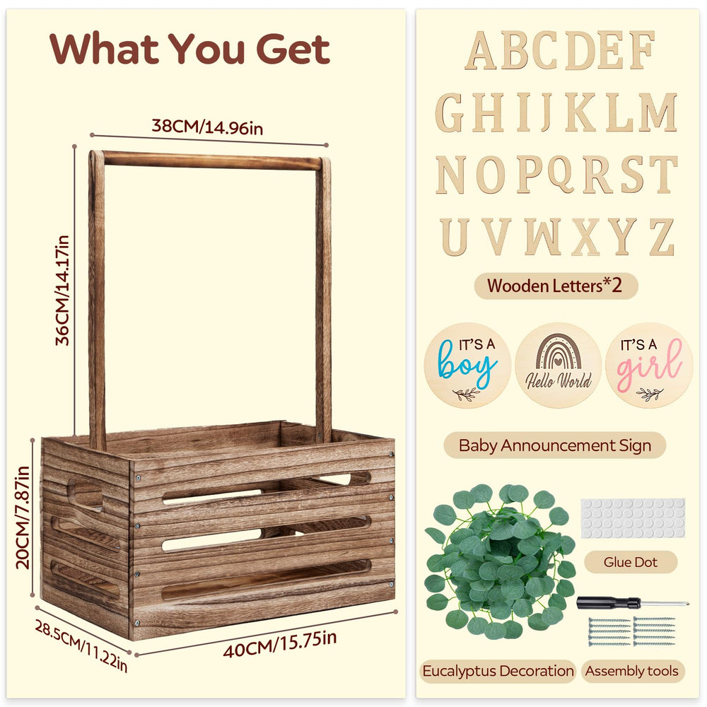 SCHOLOX wooden baby shower crate side view — sturdy construction for long-lasting use