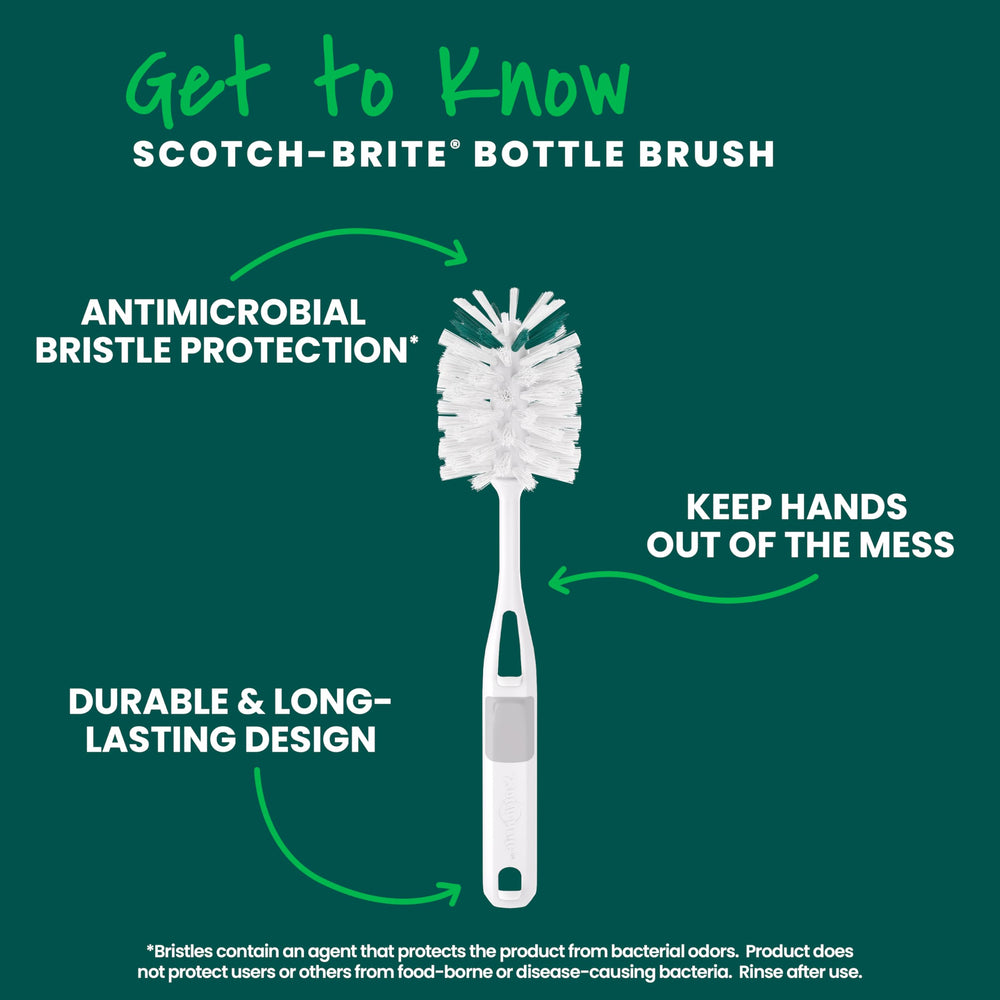 Scotch-Brite bottle brush 360 degree bristles safely clean glass and plastics