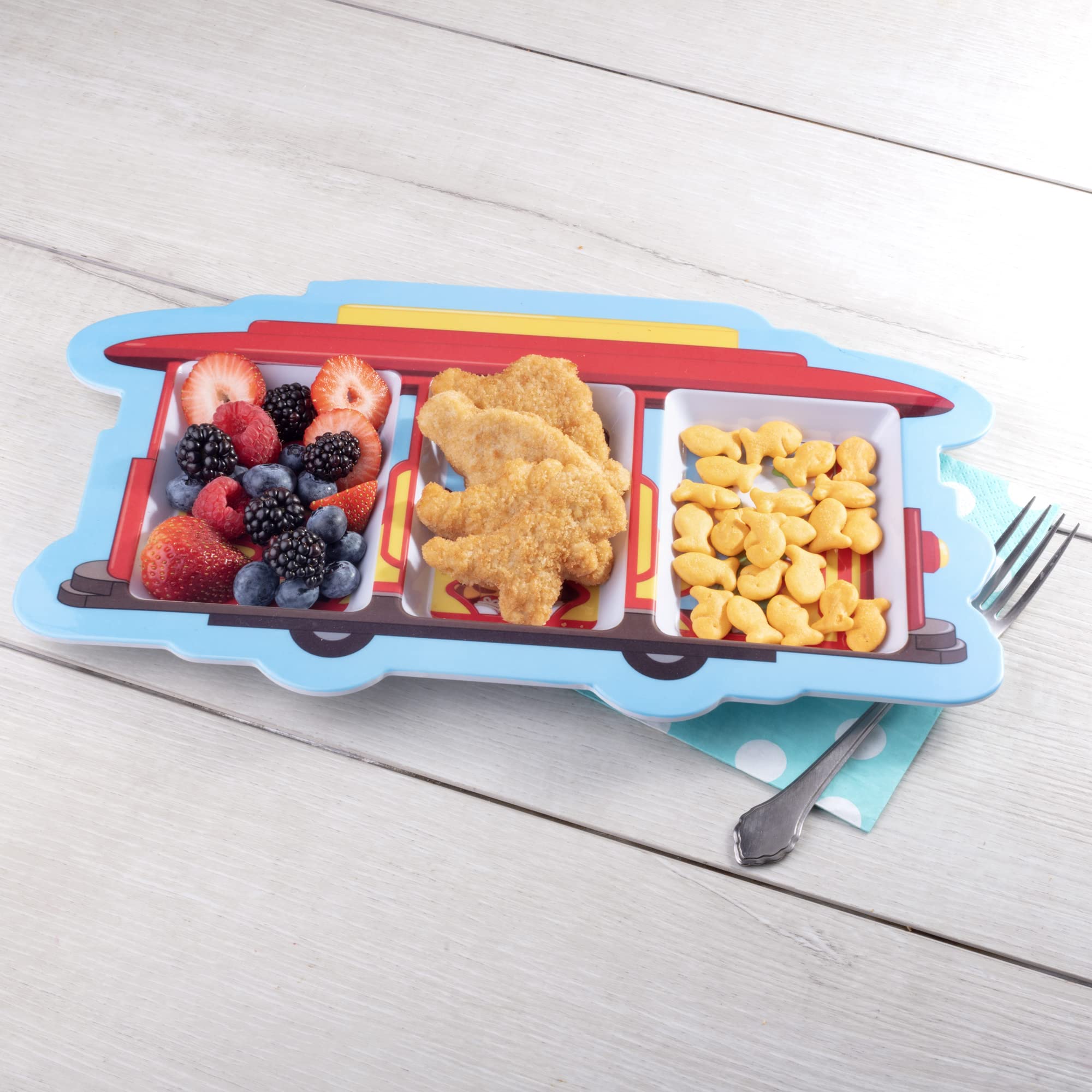 scs-direct-daniel-tiger-mealtime-plates-portion-control keeps foods separated for clearer servings.