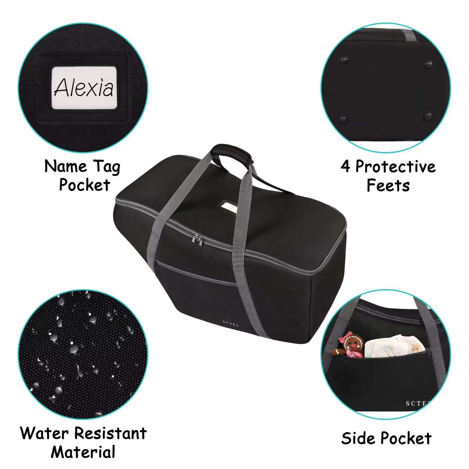 SCTEL car seat travel bag is airline-certified for smooth airport transitions.