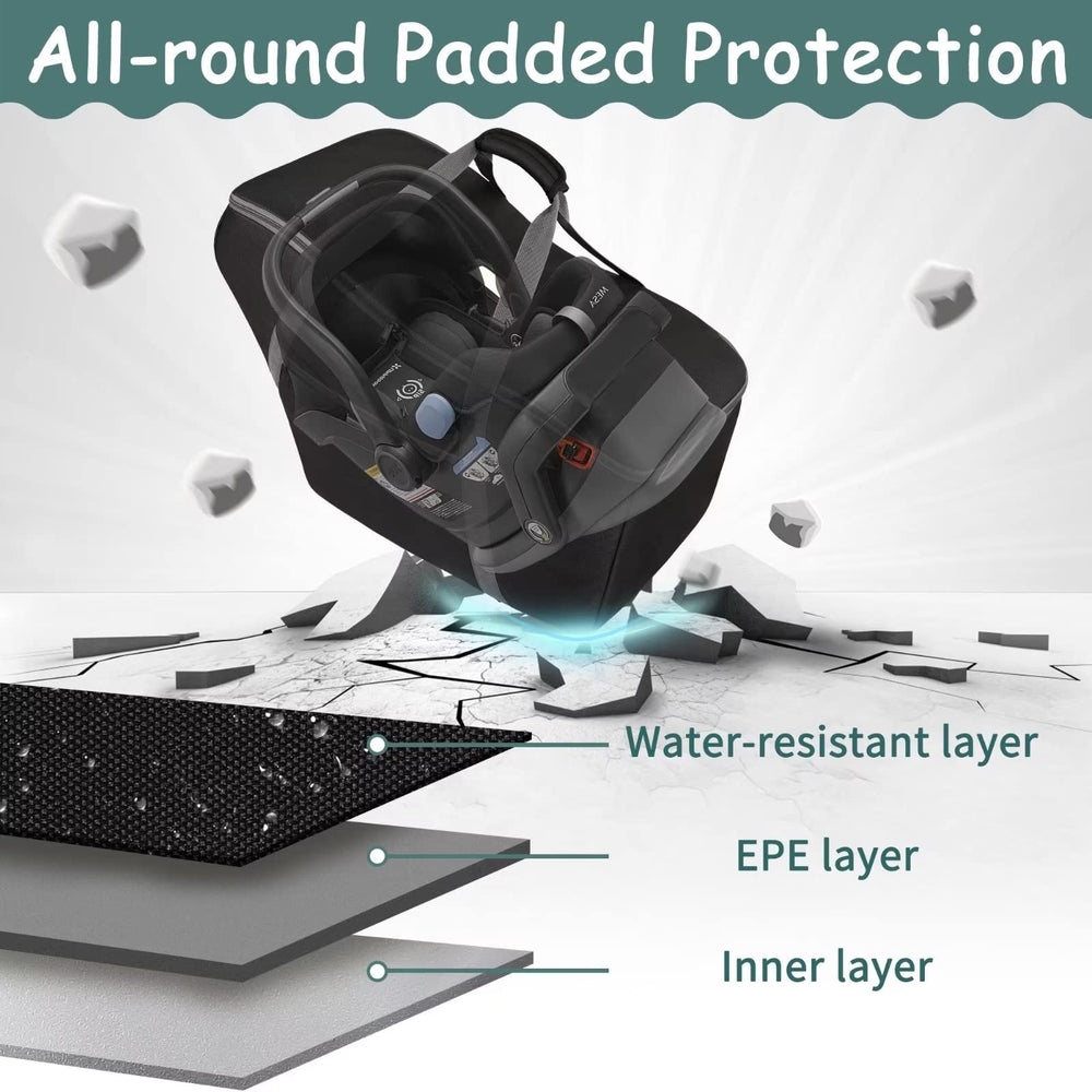 SCTEL car seat travel bag compact-storage design folds for easy stowaway.