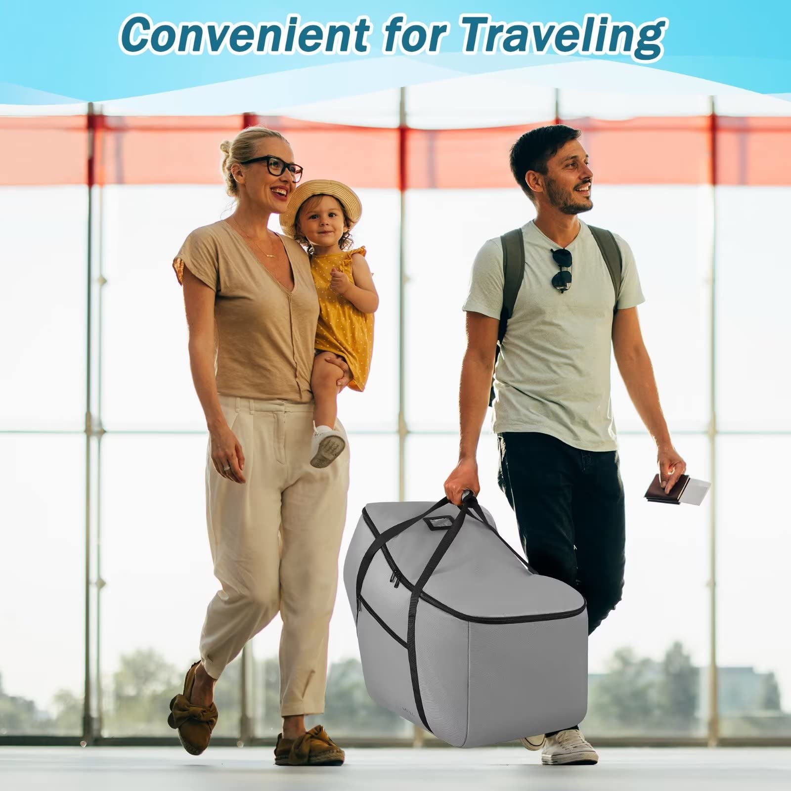 SCTEL car seat travel bag material shown as scratch-resistant and durable for frequent travel