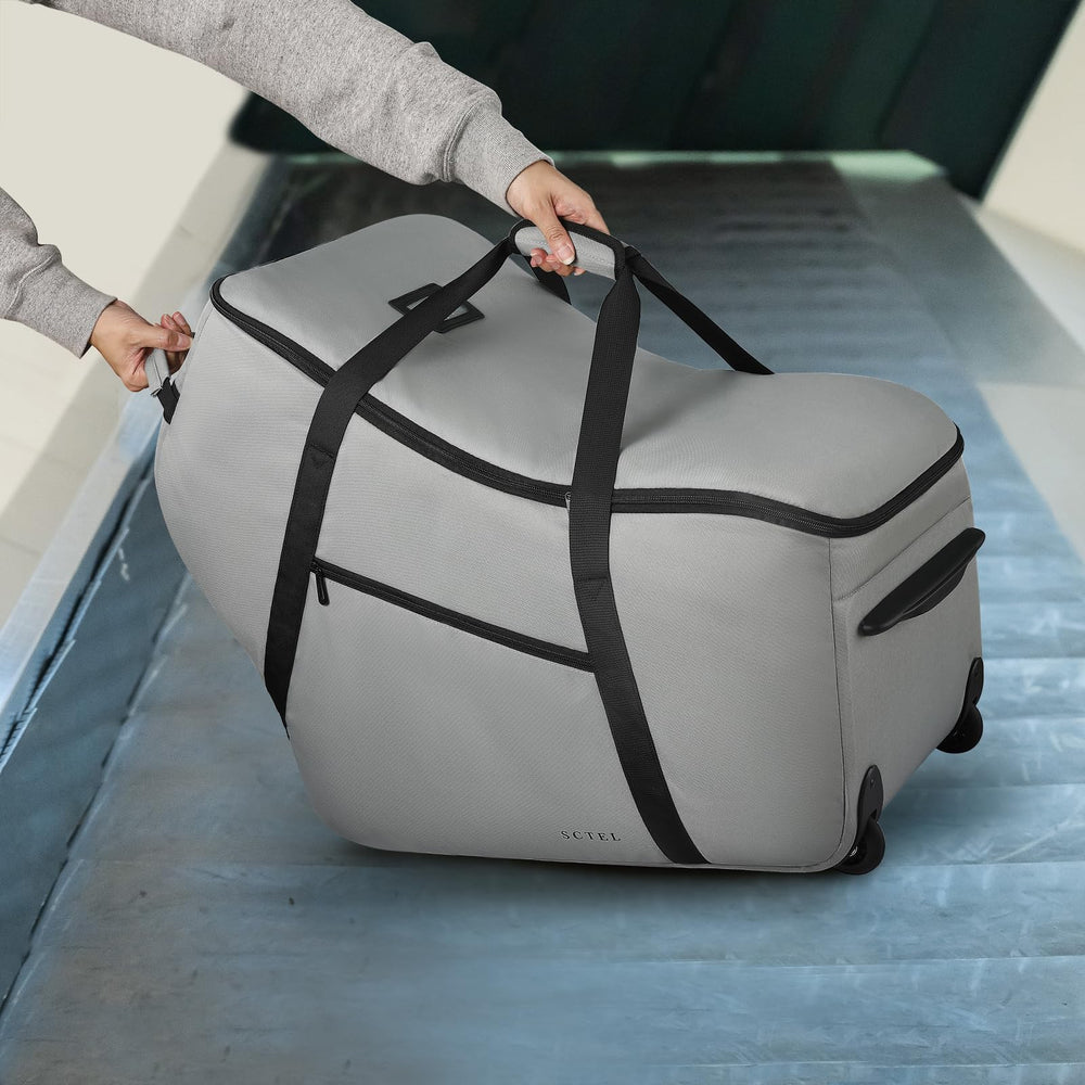 SCTEL travel bag foldable design fits into a backpack or stroller bag.