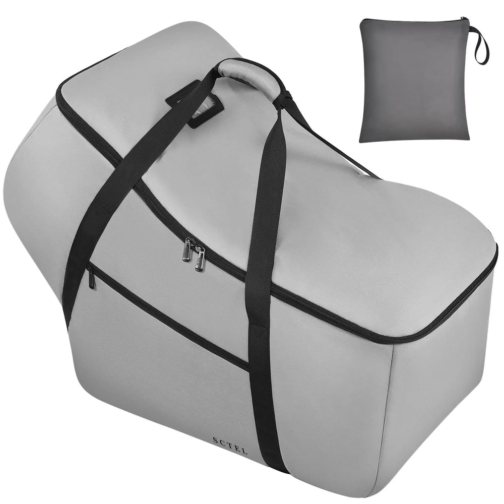 SCTEL car seat travel bag front view showing protective padding and sturdy build for travel protection
