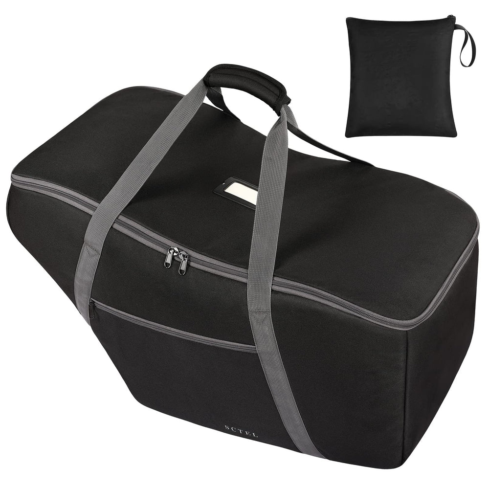 SCTEL car seat travel bag with ID tag for quick airport spotting.