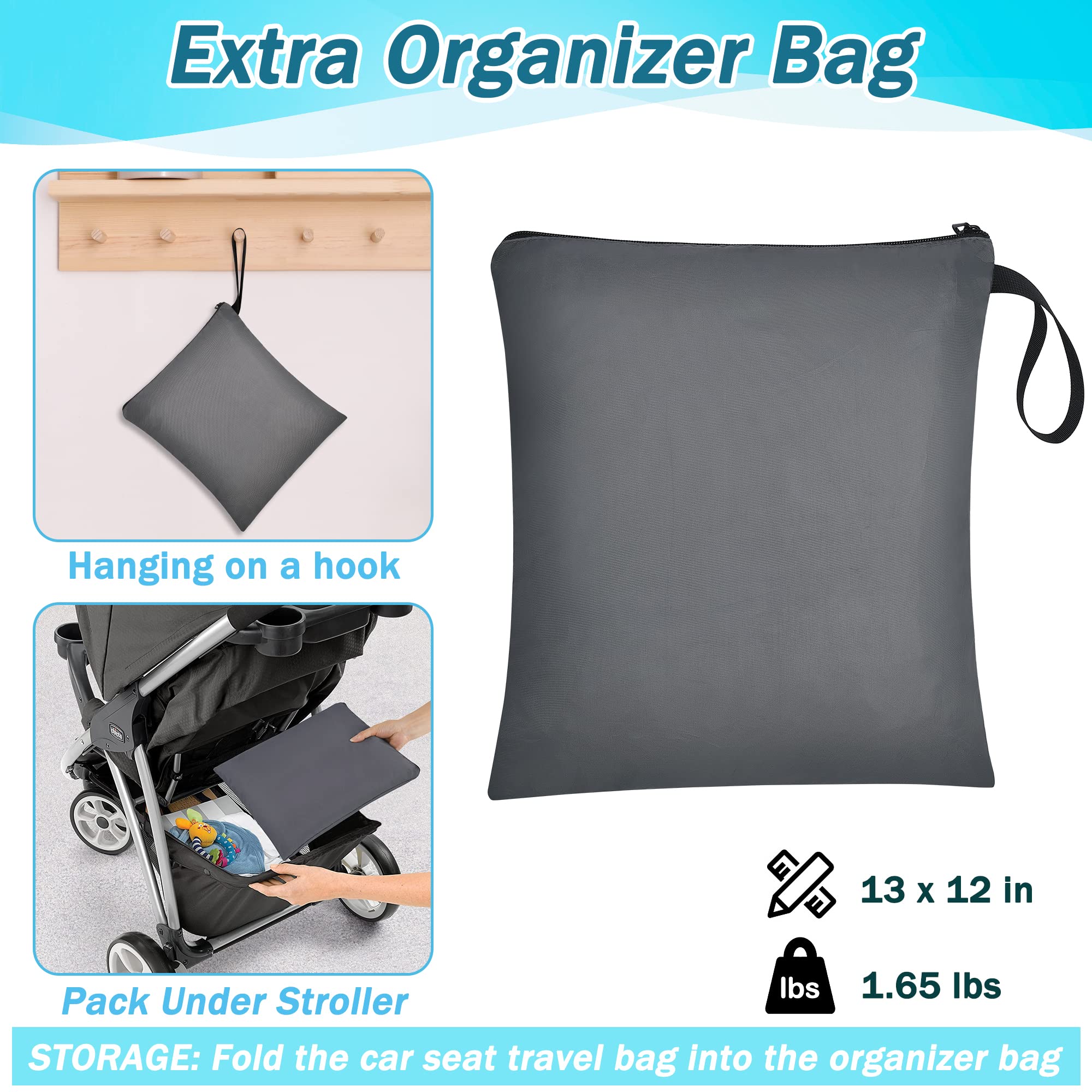 SCTEL car seat travel bag side pocket for quick-access essentials like wipes