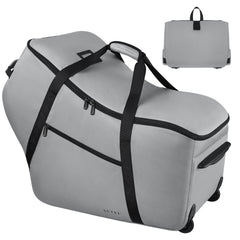 SCTEL car seat travel bag front view with wheels for easy airport transport.