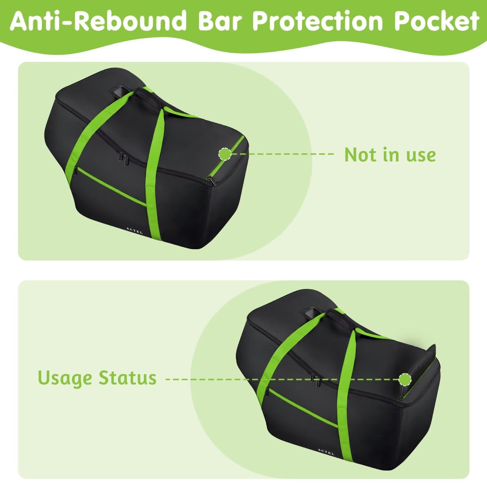 SCTEL infant car seat bag in airport setting ready for transit