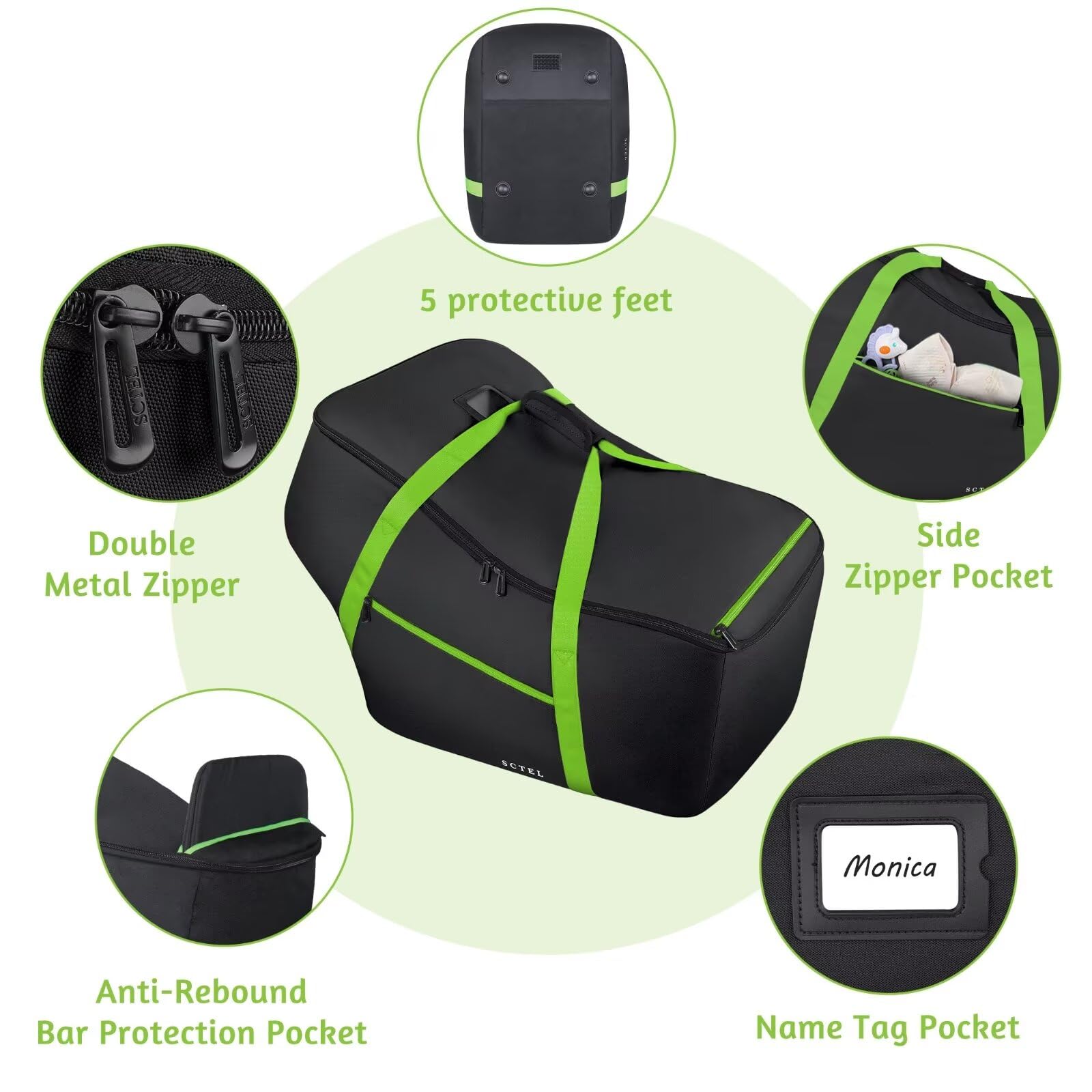 SCTEL travel bag padded handles offer comfortable carry at the airport