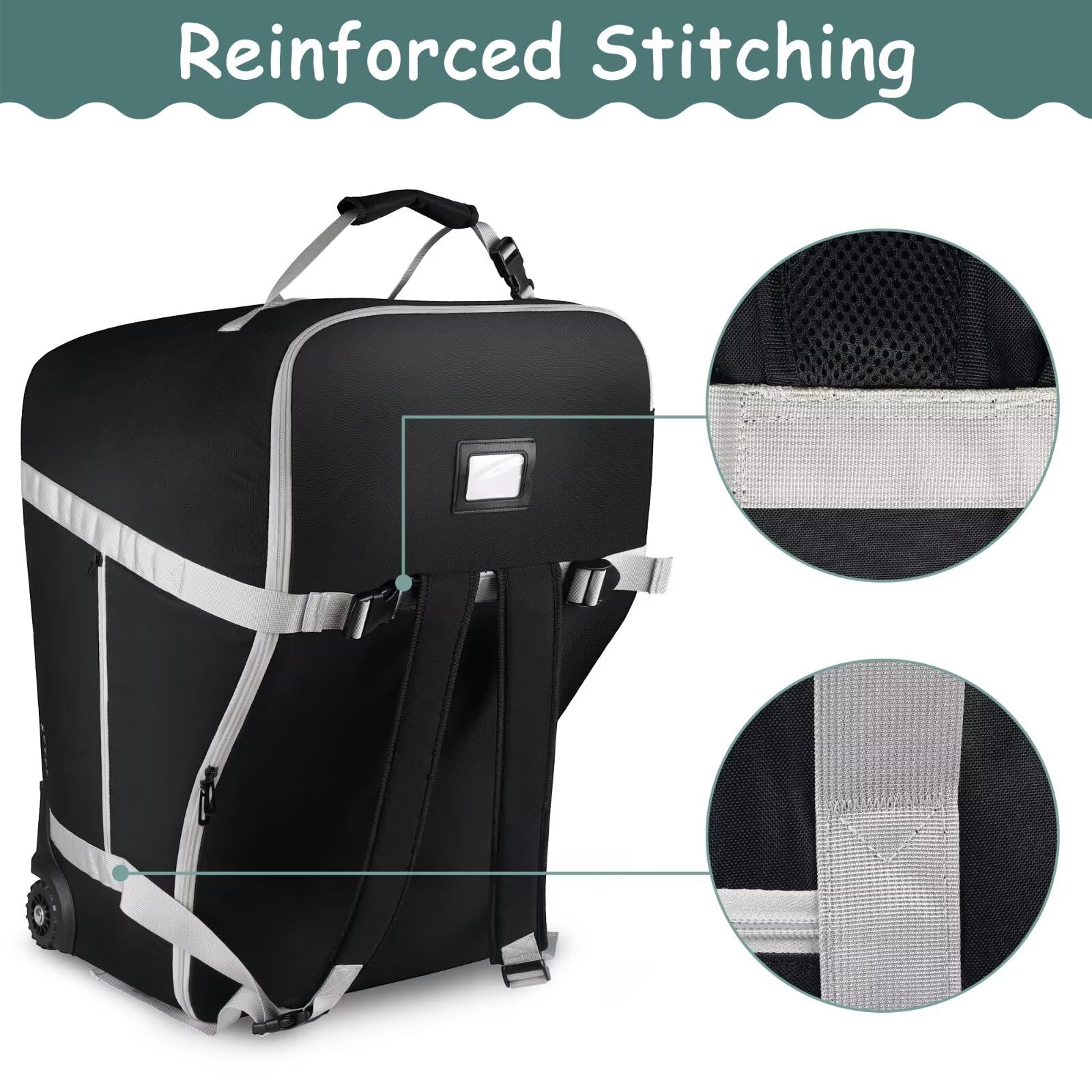 SCTEL bag side pockets store diapers, clothes, and toys.