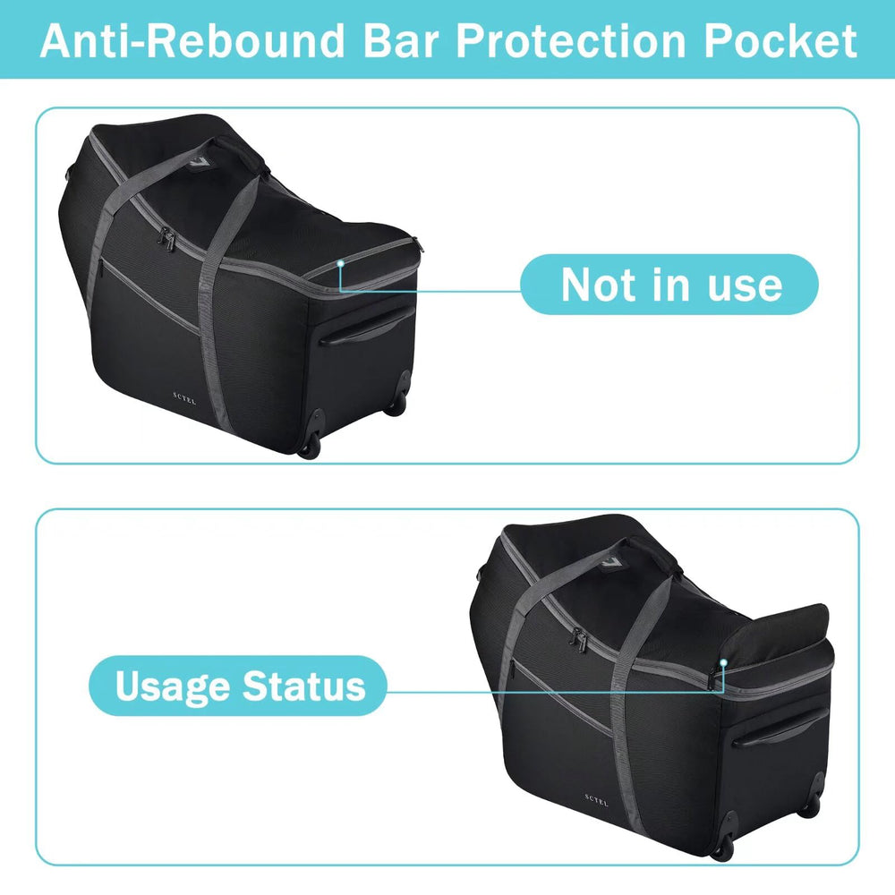 SCTEL side-pocket storage adds space for diapers and wipes