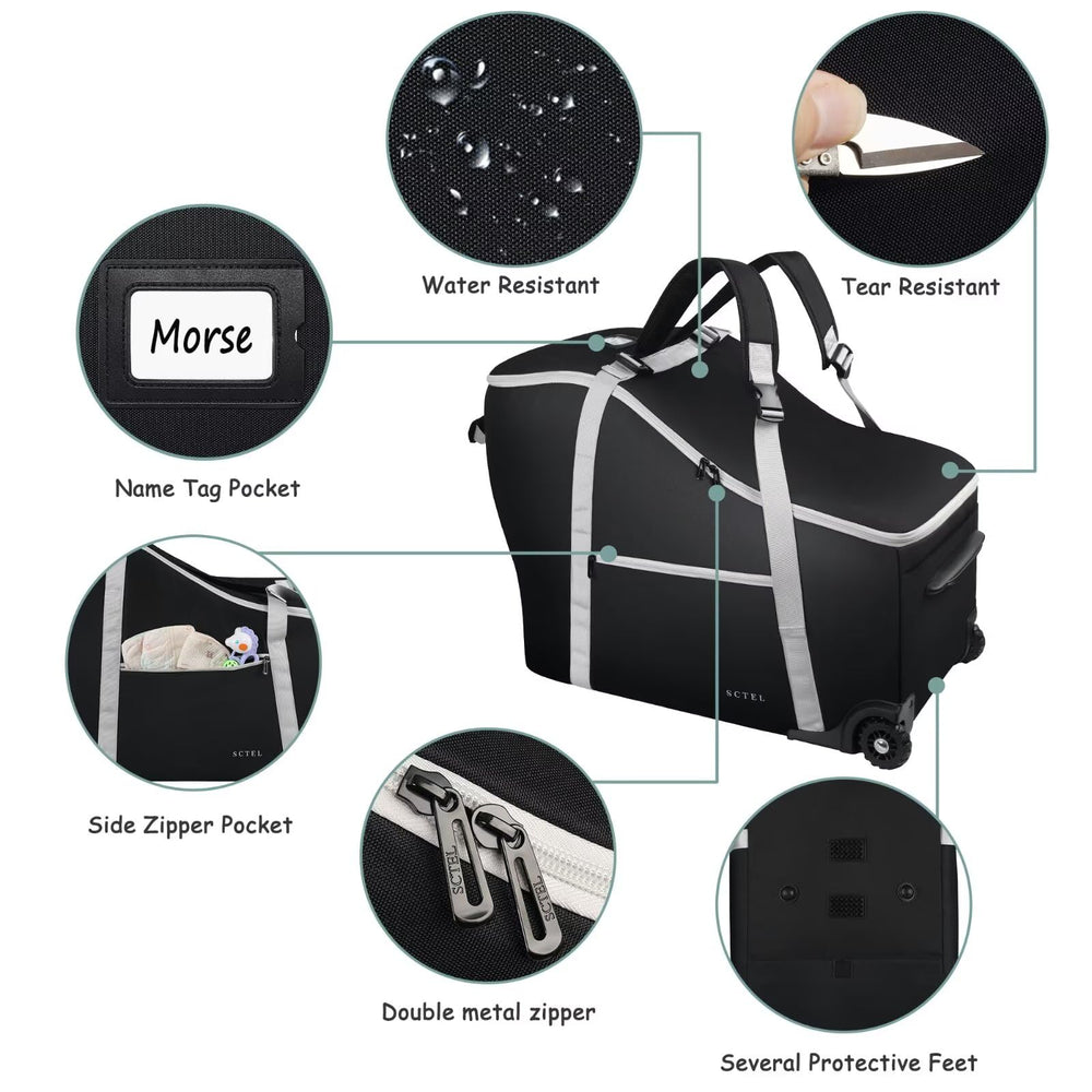 SCTEL bag two silent wheels enable smooth movement.