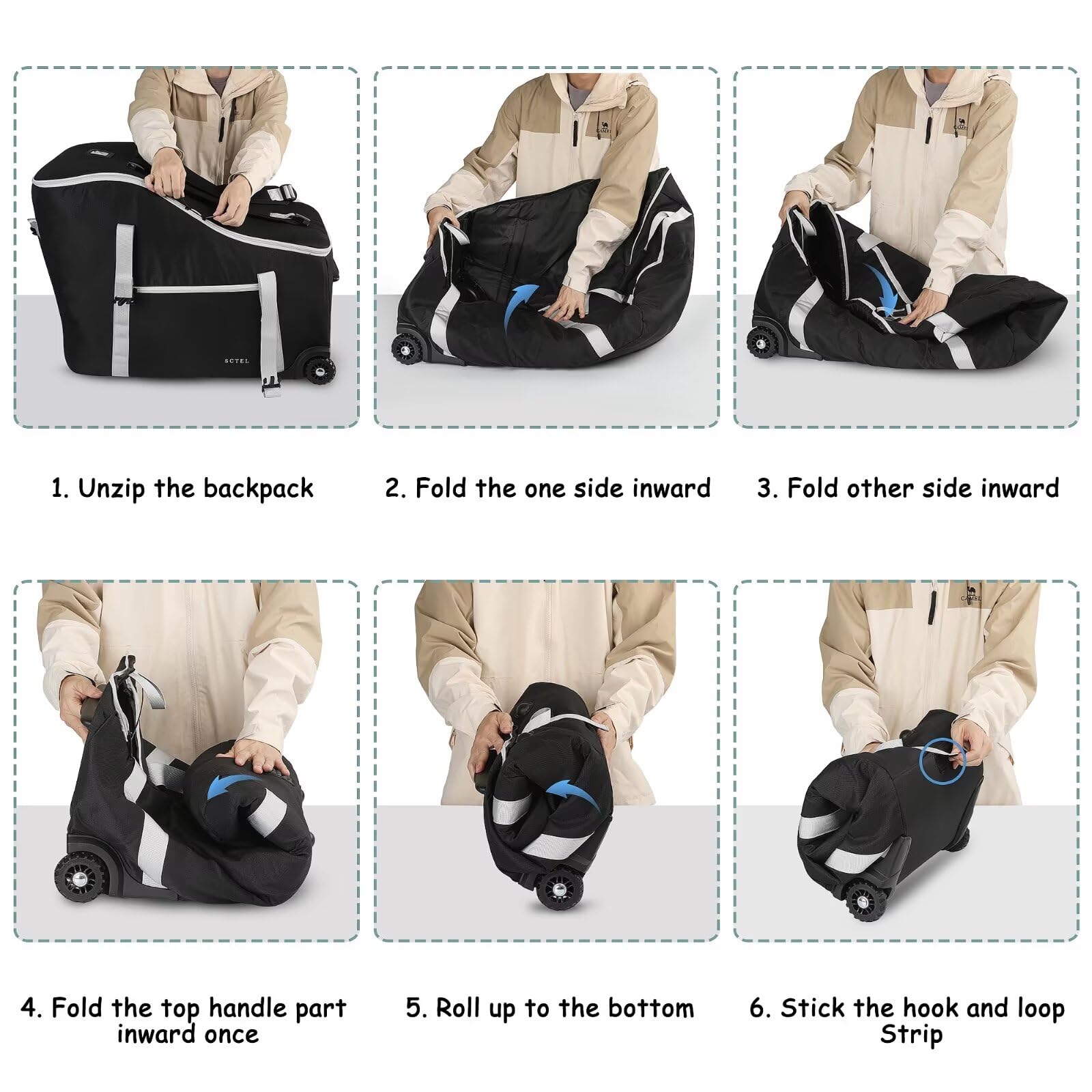 SCTEL travel bag exterior is waterproof and tear-resistant.