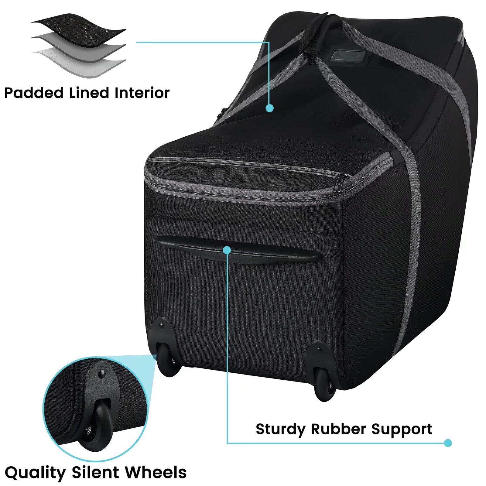 SCTEL wear-resistant bottom bumper feet keep the bag clean