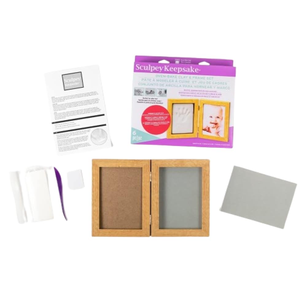 Sculpey Keepsake Clay Frame Set White assembly demonstrates a complete keepsake kit for handprints