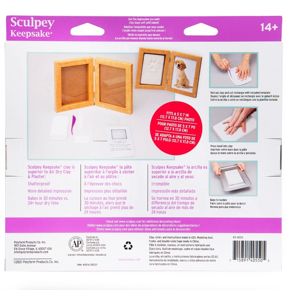 Sculpey Keepsake Clay Frame White hinged frame showcases easy imprinting and baking for memories